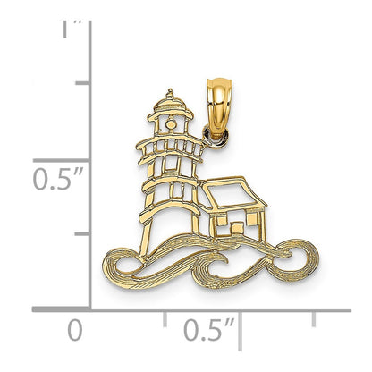 14K Gelbgold Ausgeschnitten Leuchtturm mit Water Charm