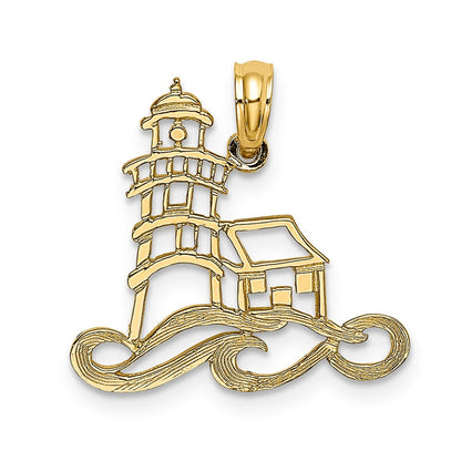 14K Gelbgold Ausgeschnitten Leuchtturm mit Water Charm