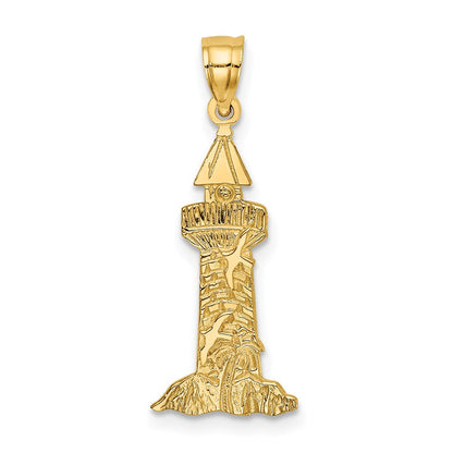 14K Gelbgold Leuchtturm mit Seagulls Charm