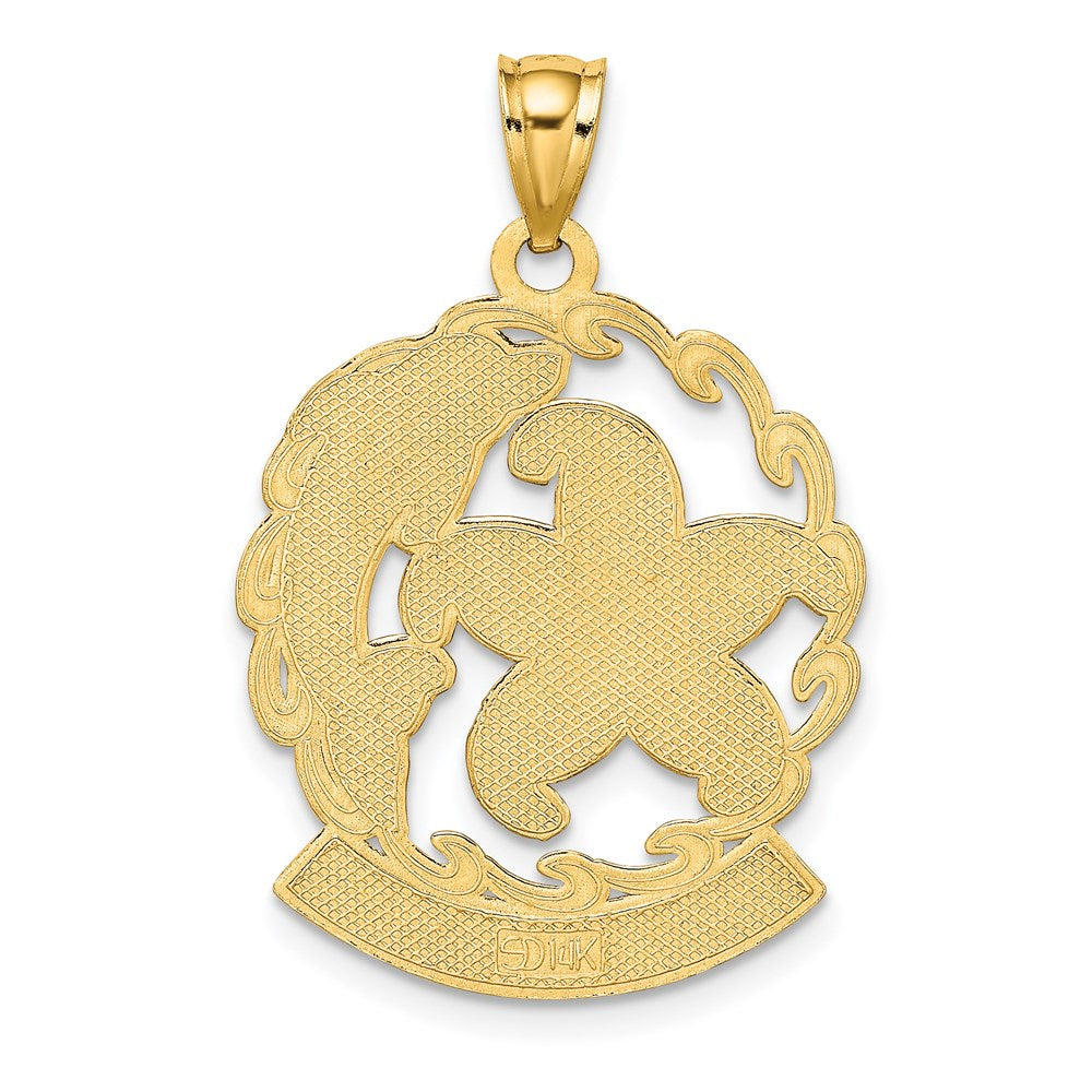 14k Gelbgold PUERTO RICO Seestern- und Delfin-in-Welle-Charm