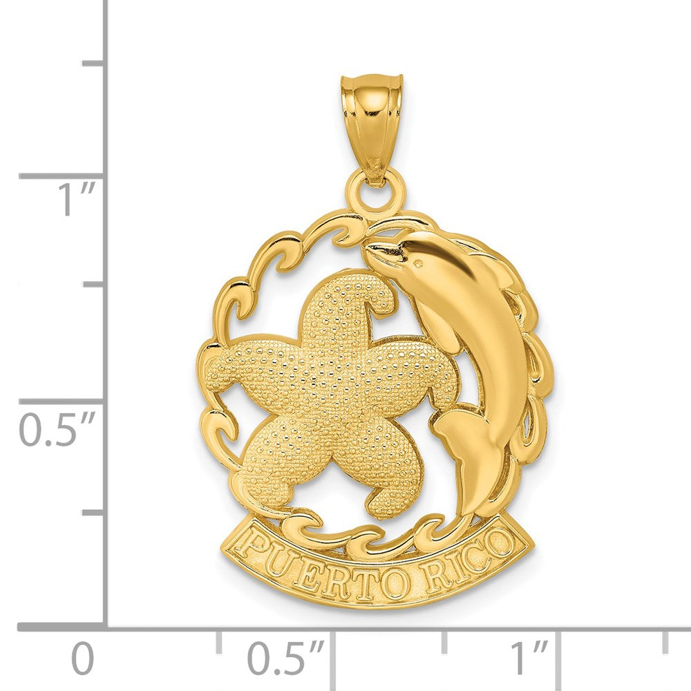 14k Gelbgold PUERTO RICO Seestern- und Delfin-in-Welle-Charm