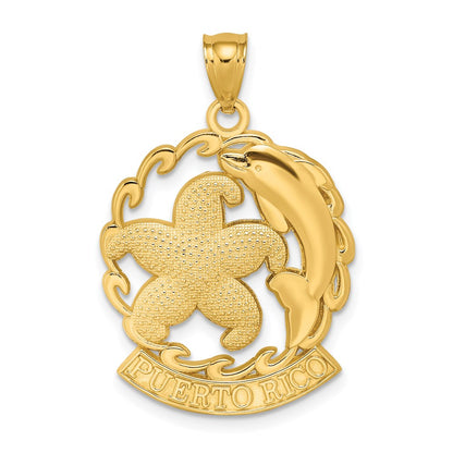 14k Gelbgold PUERTO RICO Seestern- und Delfin-in-Welle-Charm