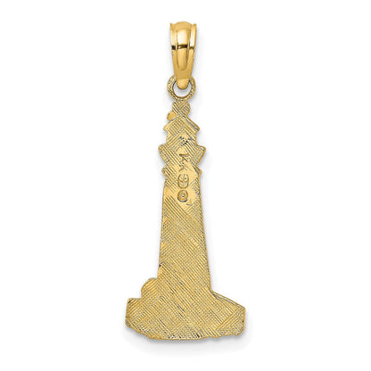 14K Gelbgold Flach und Strukturiert Leuchtturm Charm