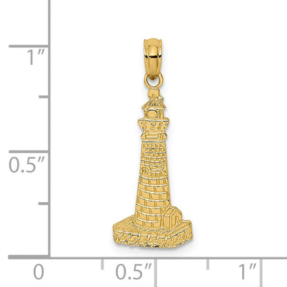 14K Gelbgold Flach und Strukturiert Leuchtturm Charm