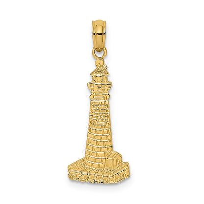 14K Gelbgold Flach und Strukturiert Leuchtturm Charm