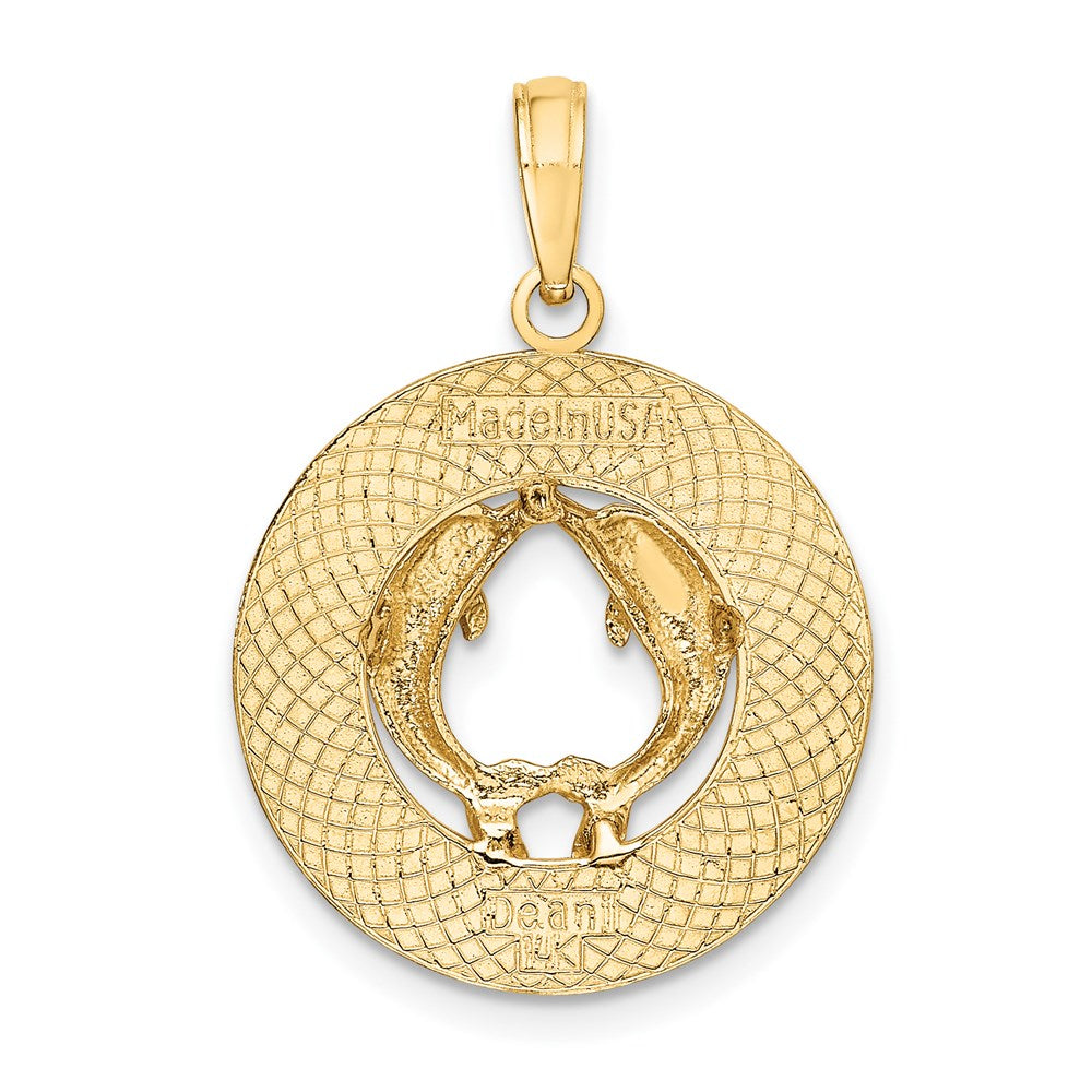 14K Gelbgold Nassau-Charm mit Delfin-Kreis