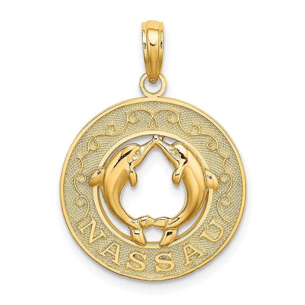 14K Gelbgold Nassau-Charm mit Delfin-Kreis