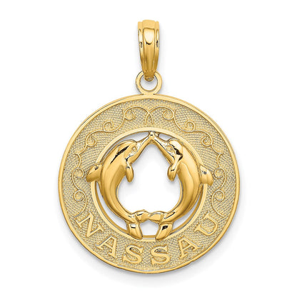 14K Gelbgold Nassau-Charm mit Delfin-Kreis