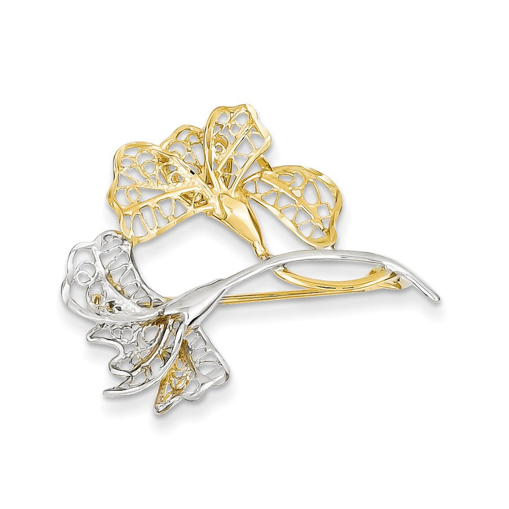 14K Gelb & Rhodium Gold & Rhodium Filigran Blumen Brosche