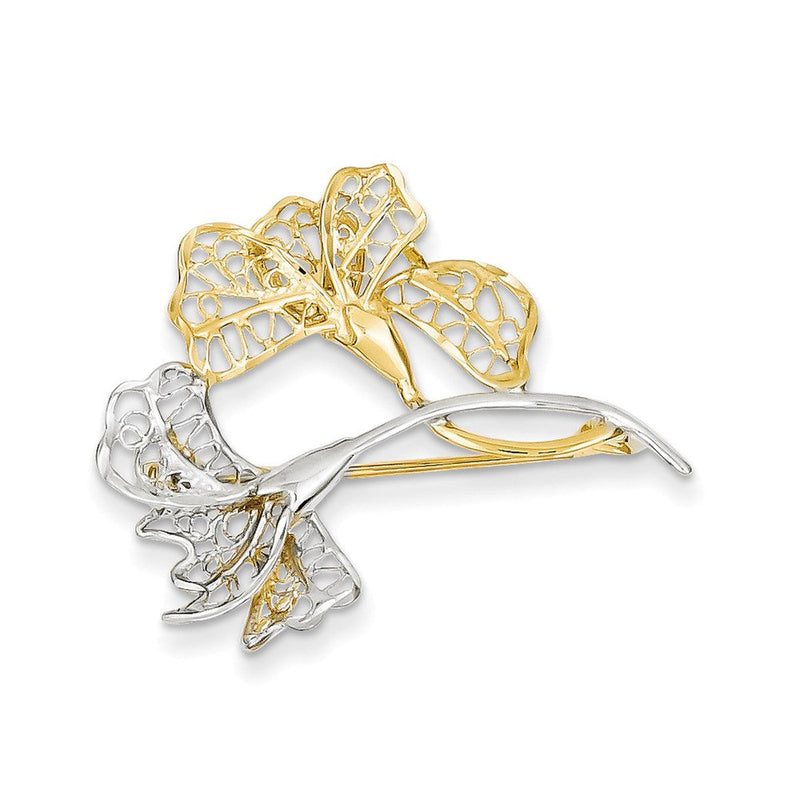 14K Gelb & Rhodium Gold & Rhodium Filigran Blumen Brosche