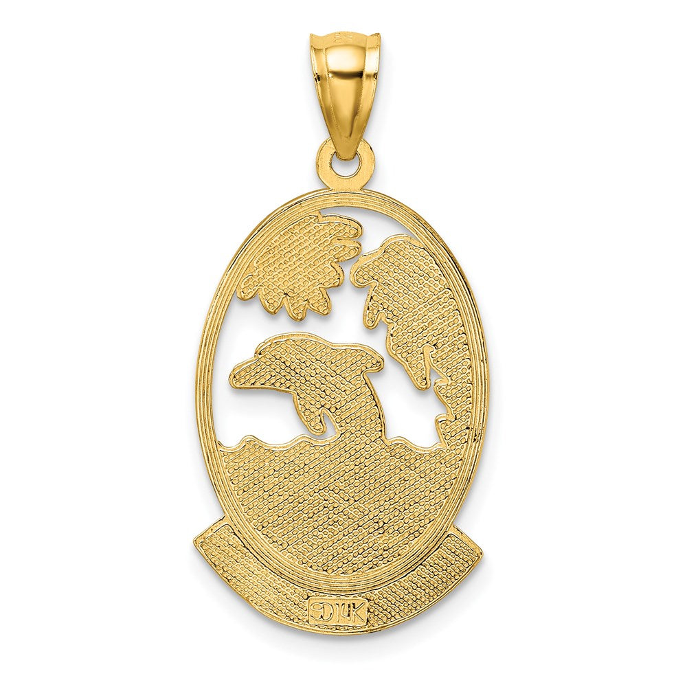 14K Gelbgold SARASOTA Charm mit Delfin-Sonnenuntergangs-Szene