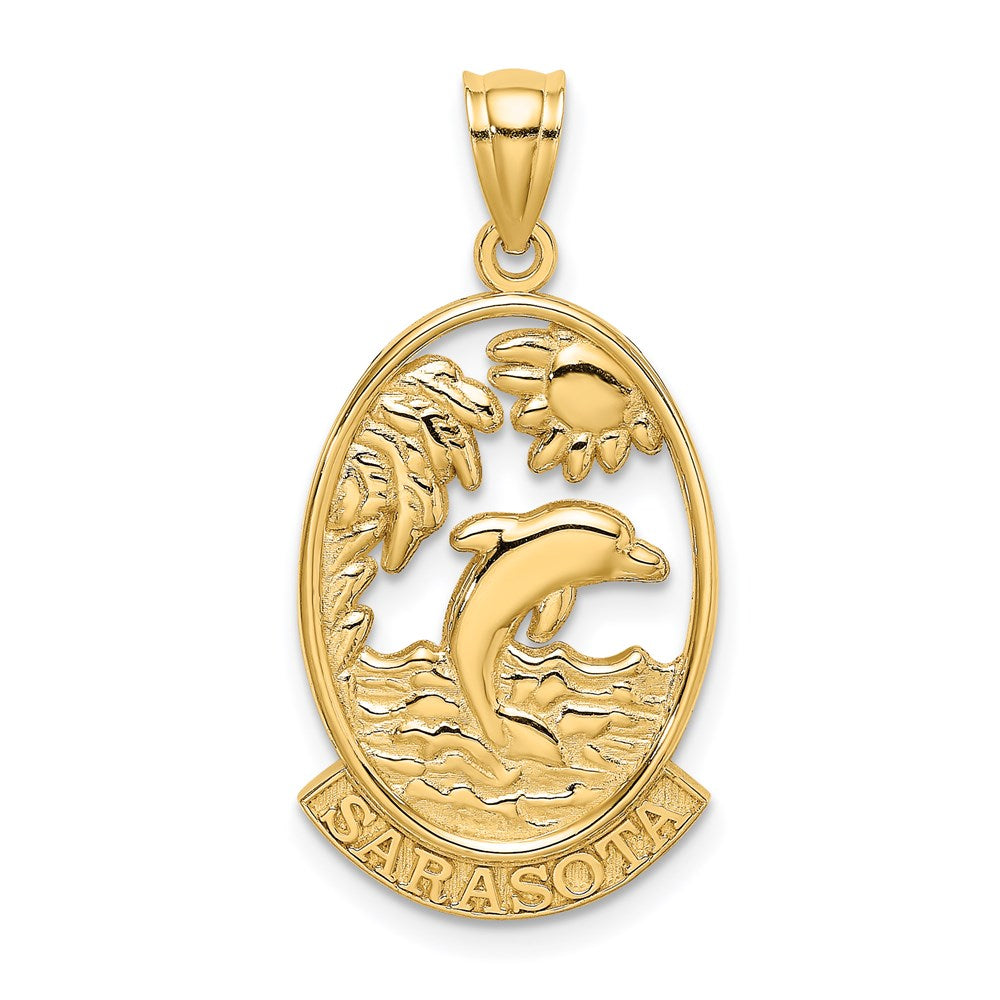 14K Gelbgold SARASOTA Charm mit Delfin-Sonnenuntergangs-Szene