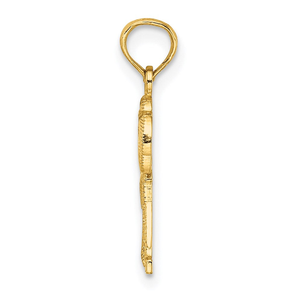 14K Gelbgold Strukturiert Doppelt Palme Baum Charm