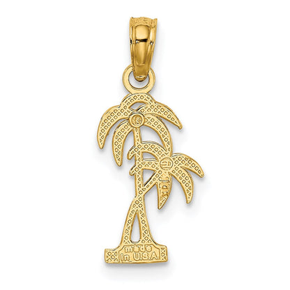 14K Gelbgold Strukturiert Doppelt Palme Baum Charm