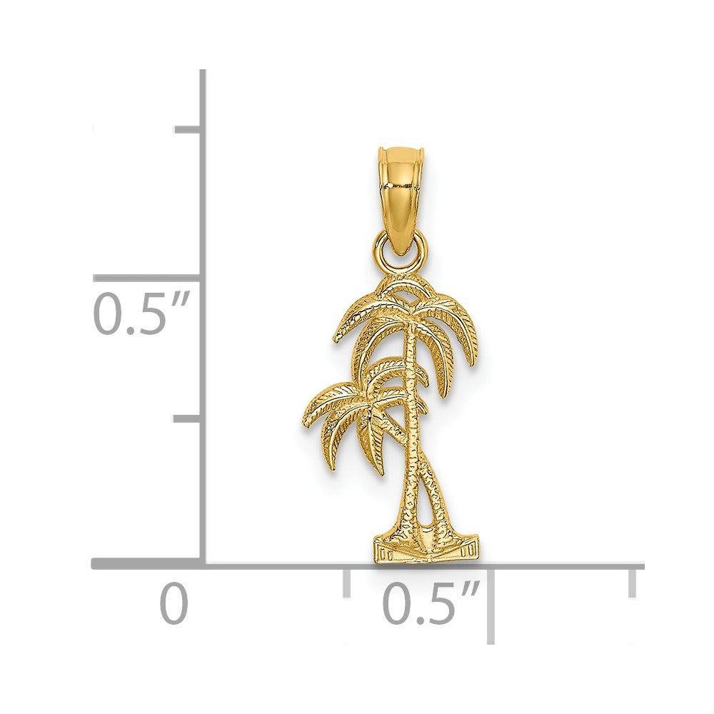 14K Gelbgold Strukturiert Doppelt Palme Baum Charm
