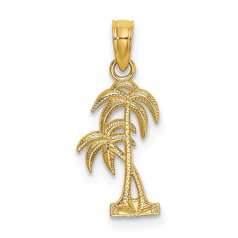 14K Gelbgold Strukturiert Doppelt Palme Baum Charm