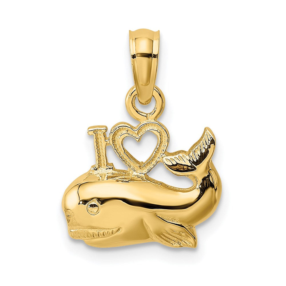 14K Gelbgold 2-d Poliert I Herz Wal Charm