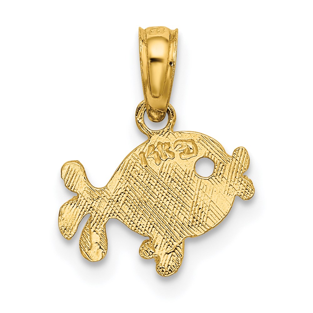 14K Gelbgold Flach Graviert Playful Fisch Charm