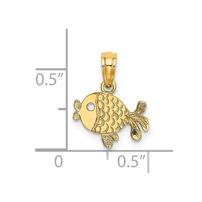 14K Gelbgold Flach Graviert Playful Fisch Charm