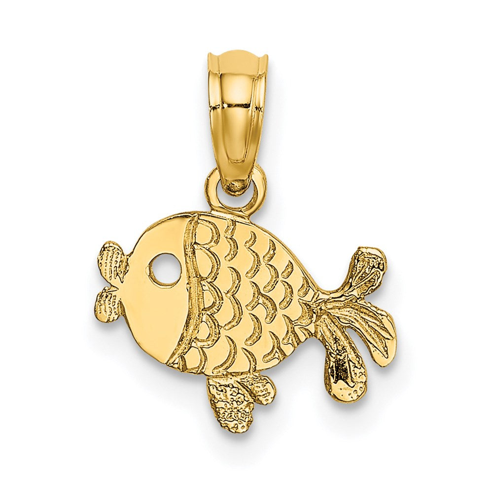 14K Gelbgold Flach Graviert Playful Fisch Charm