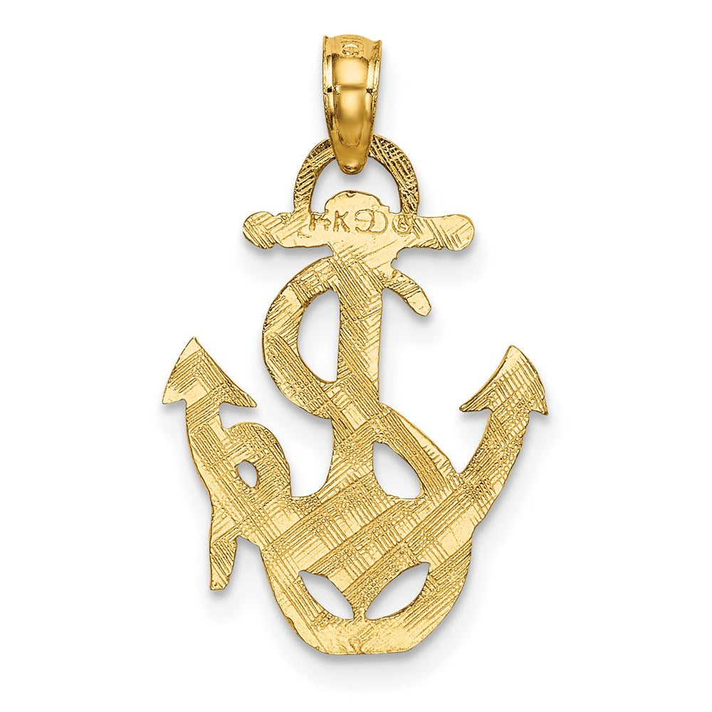 14K Gelbgold Poliert Anker und Kordel Charm