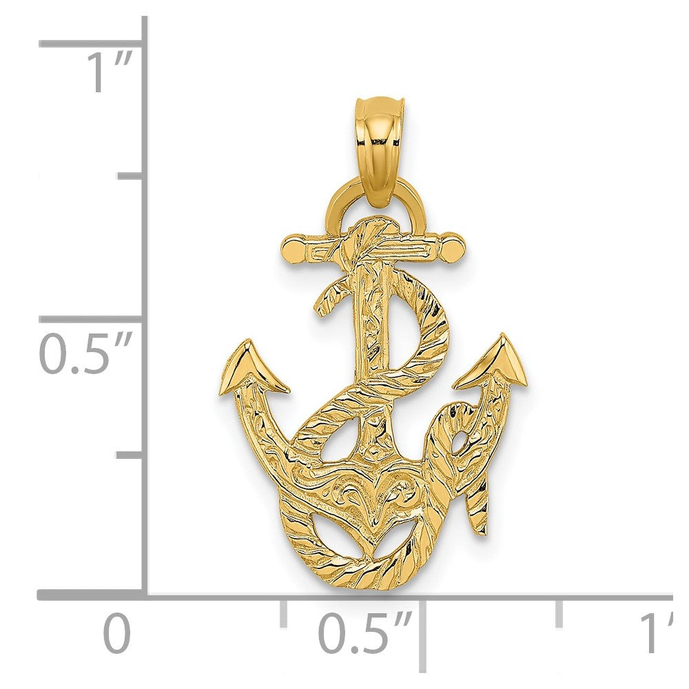 14K Gelbgold Poliert Anker und Kordel Charm