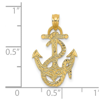 14K Gelbgold Poliert Anker und Kordel Charm