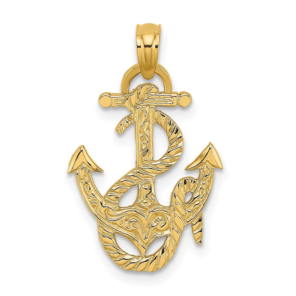 14K Gelbgold Poliert Anker und Kordel Charm