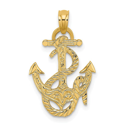 14K Gelbgold Poliert Anker und Kordel Charm