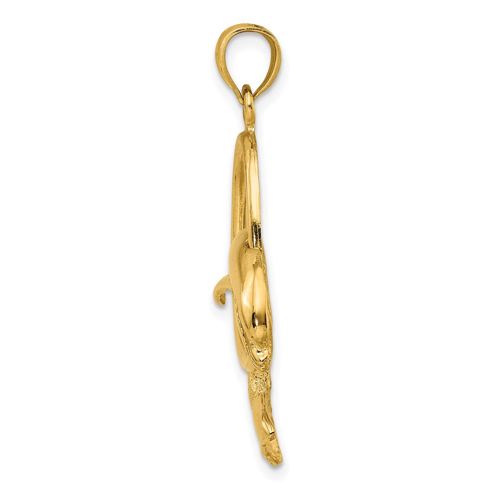 14K Gelbgold Charm „Delfin springt durch Reifen“