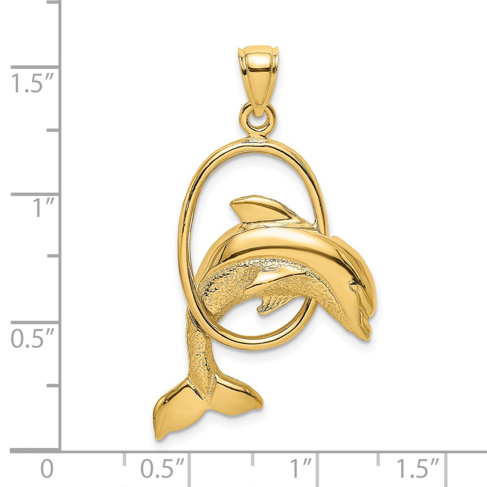 14K Gelbgold Charm „Delfin springt durch Reifen“