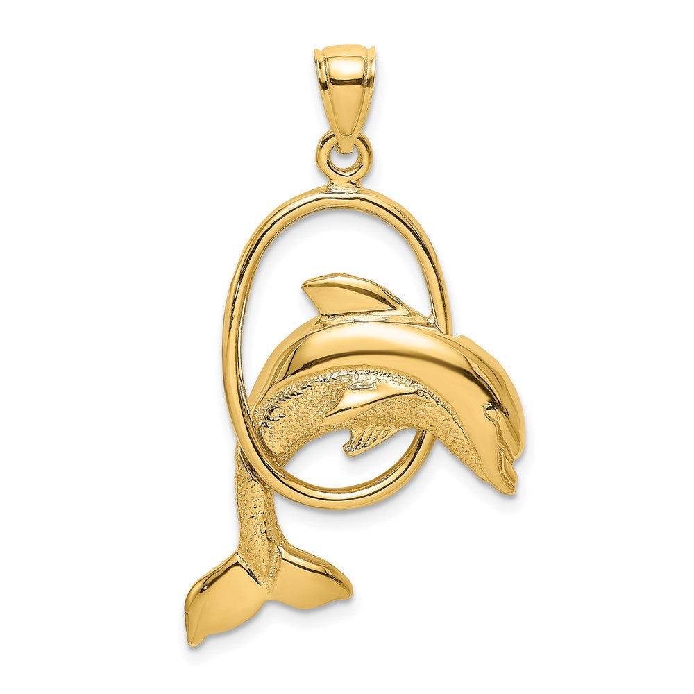 14K Gelbgold Charm „Delfin springt durch Reifen“