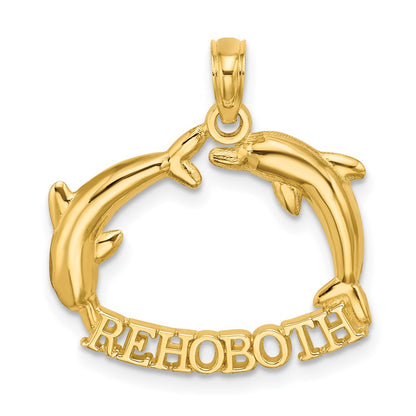14K Gelbgold Poliert Rehoboth mit Springend Dolphins Charm