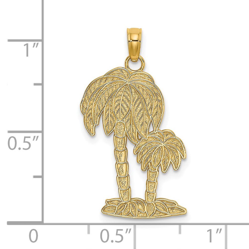 14K Gelbgold Charm mit 2-D strukturierten doppelten Palmen