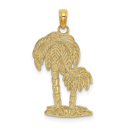 14K Gelbgold Charm mit 2-D strukturierten doppelten Palmen