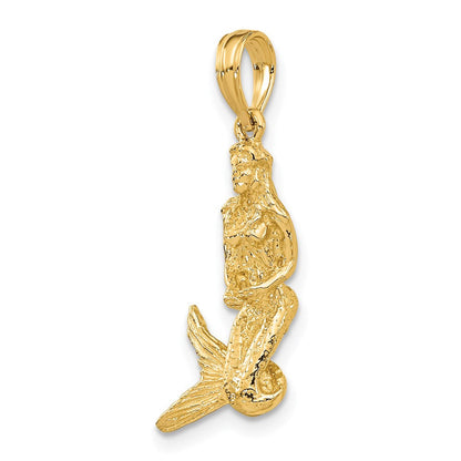 14K Gelbgold 3D-Meerjungfrau-Charm