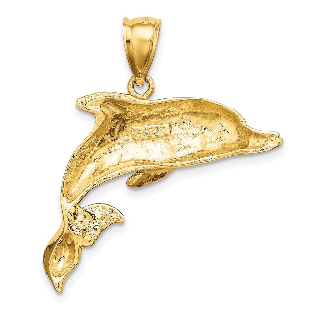 14K Gelbgold 2-D polierter gravierter Delfin-Charm