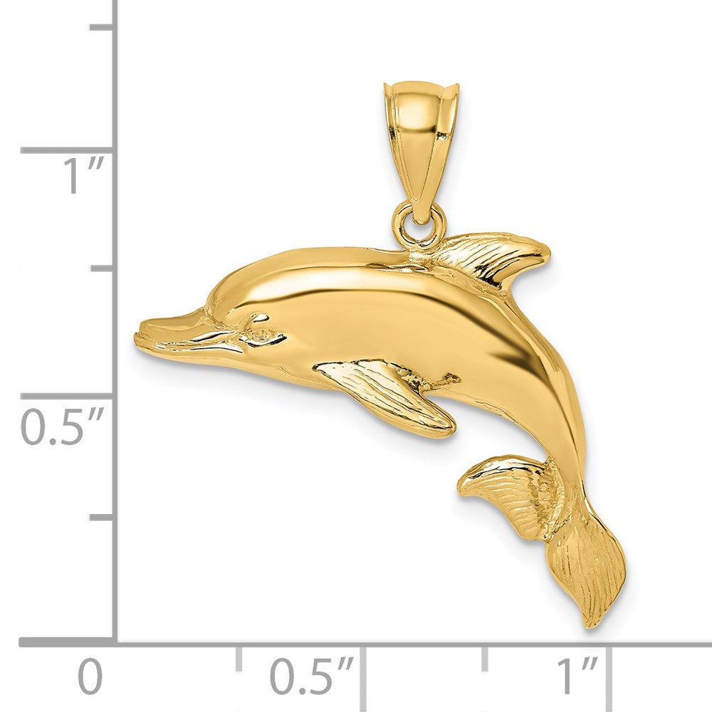 14K Gelbgold 2-D polierter gravierter Delfin-Charm
