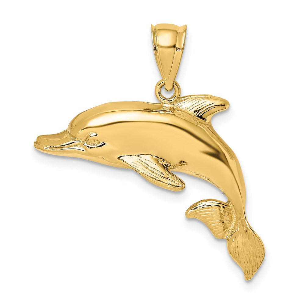 14K Gelbgold 2-D polierter gravierter Delfin-Charm