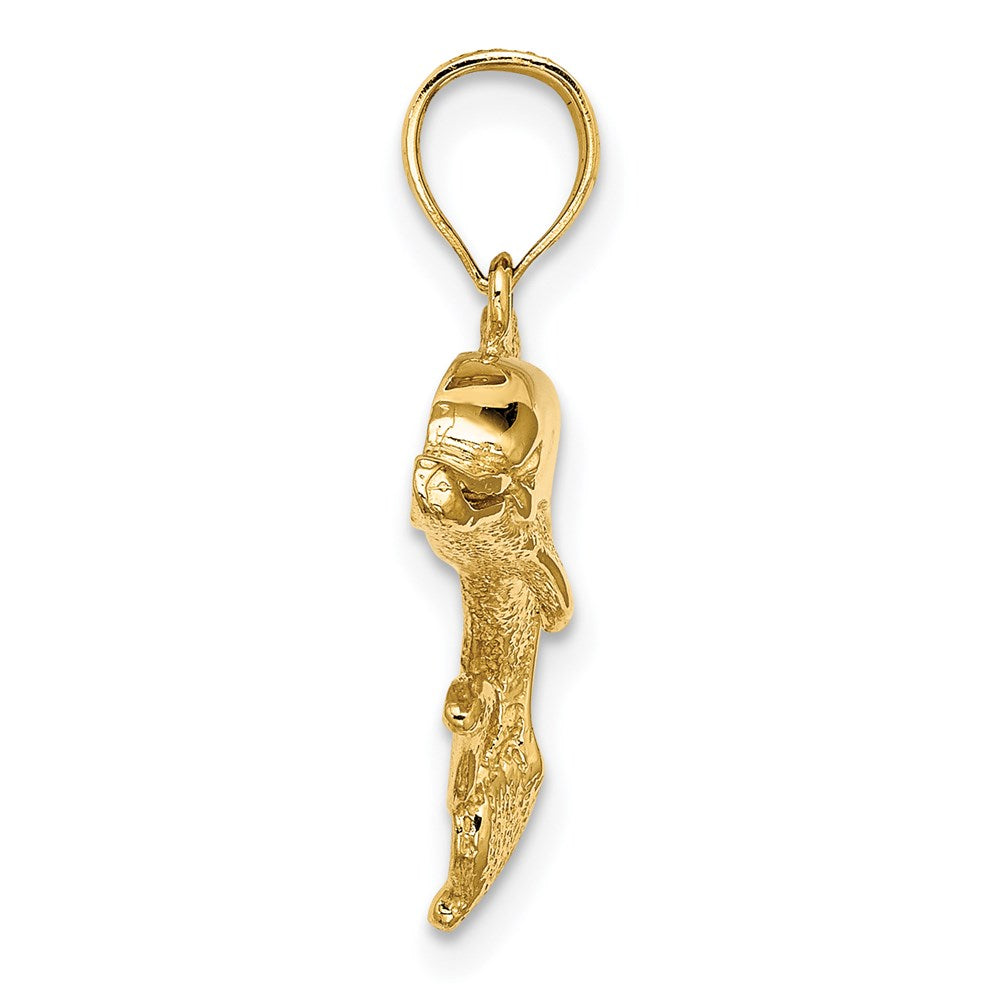 14K Gelbgold Delfin-Charm, poliert und strukturiert