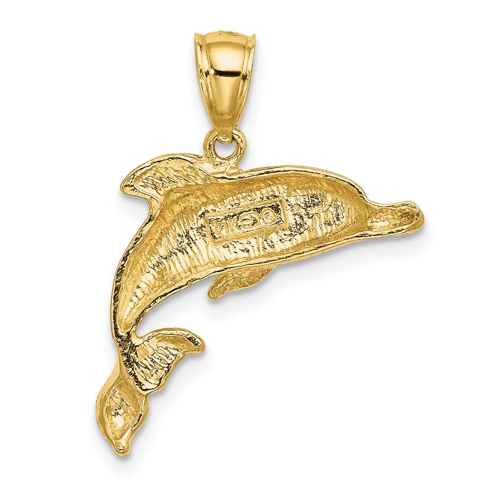 14K Gelbgold Delfin-Charm, poliert und strukturiert