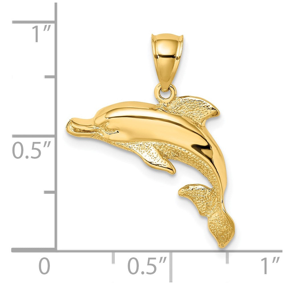 14K Gelbgold Delfin-Charm, poliert und strukturiert