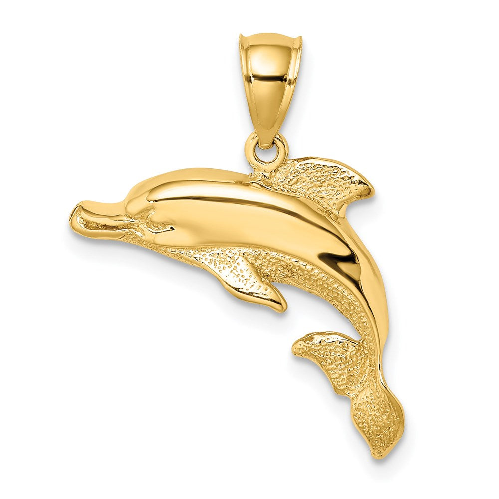 14K Gelbgold Delfin-Charm, poliert und strukturiert