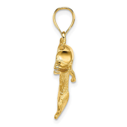 14K Gelbgold Delfin-Charm mit offenem Mund, poliert und strukturiert