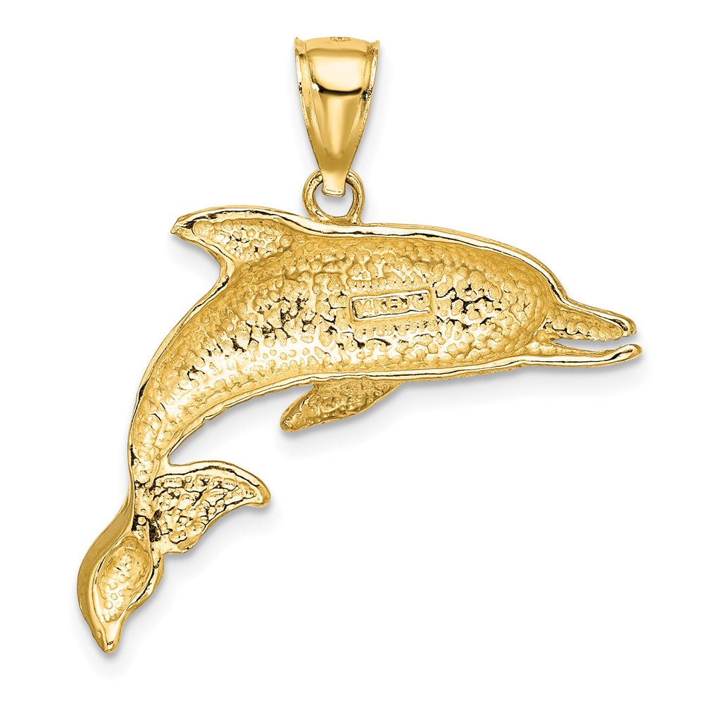 14K Gelbgold Delfin-Charm mit offenem Mund, poliert und strukturiert
