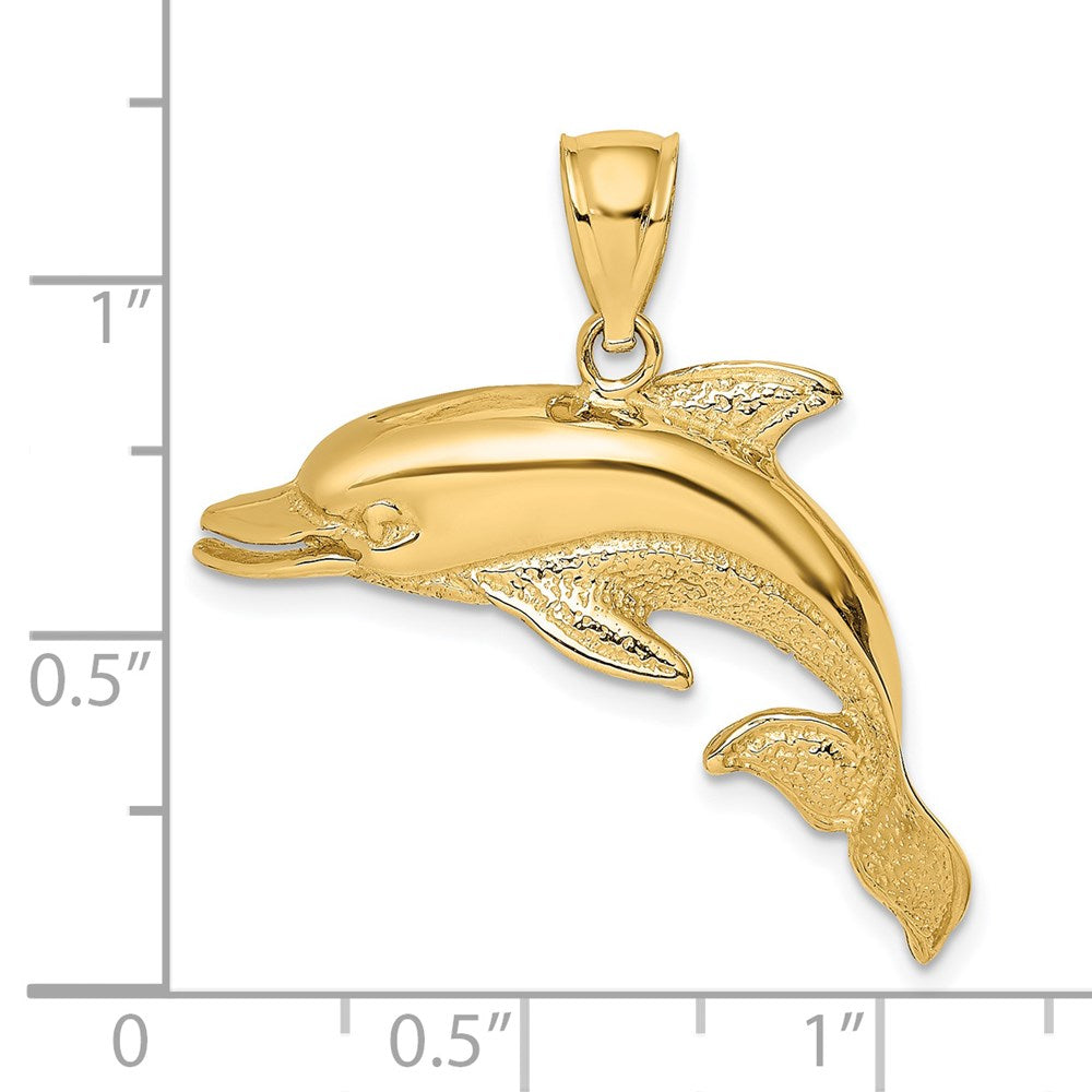 14K Gelbgold Delfin-Charm mit offenem Mund, poliert und strukturiert
