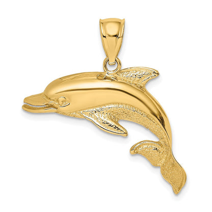 14K Gelbgold Delfin-Charm mit offenem Mund, poliert und strukturiert