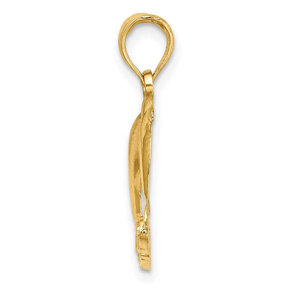 14K Gelbgold Poliert Nags Kopf mit Springend Dolphins Charm