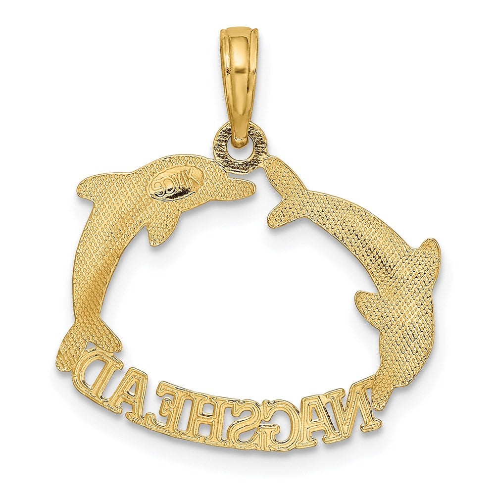 14K Gelbgold Poliert Nags Kopf mit Springend Dolphins Charm