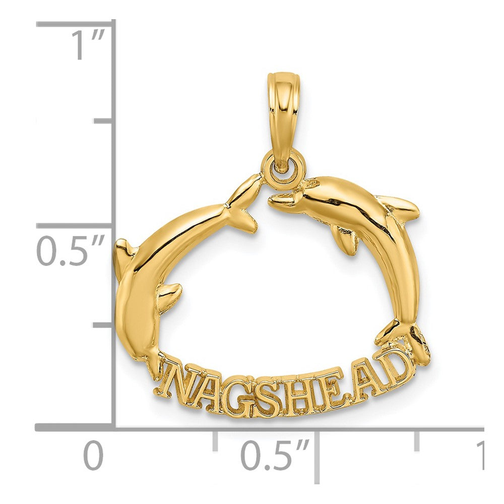 14K Gelbgold Poliert Nags Kopf mit Springend Dolphins Charm